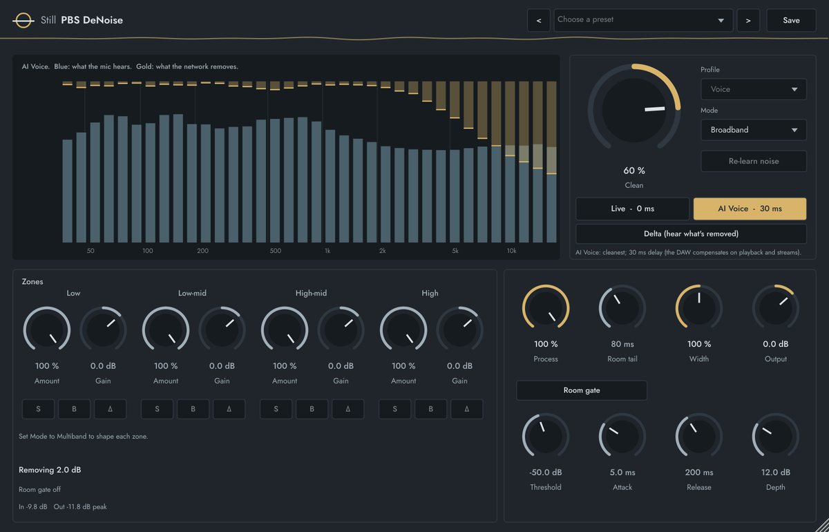 Still PBS DeNoise plugin window